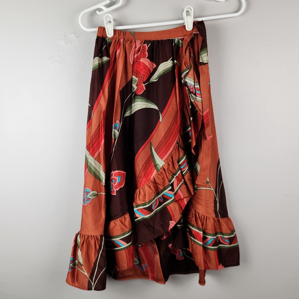 Vintage 70s Floral Wrap Skirt Size Small